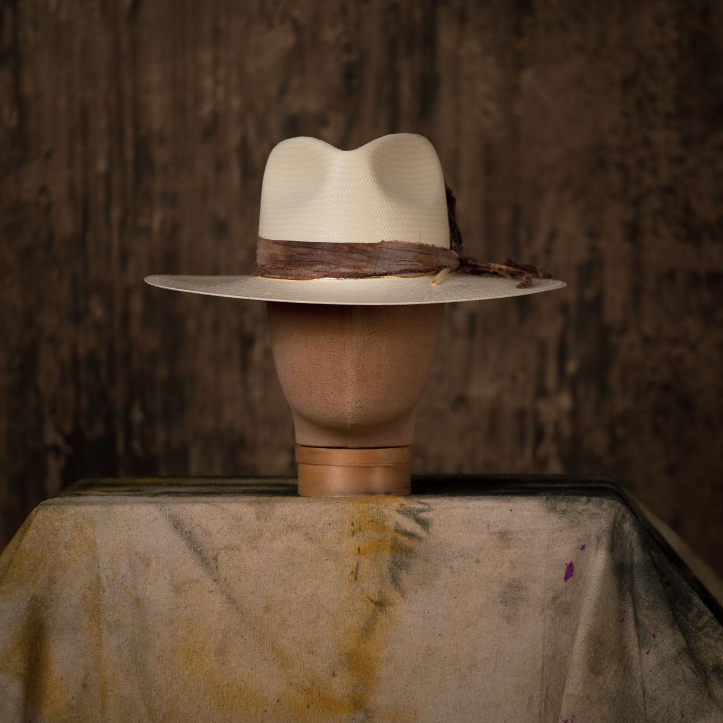 "1784" Hat – Woven Shantung with Vintage Chain and Tiger's Eye Accent