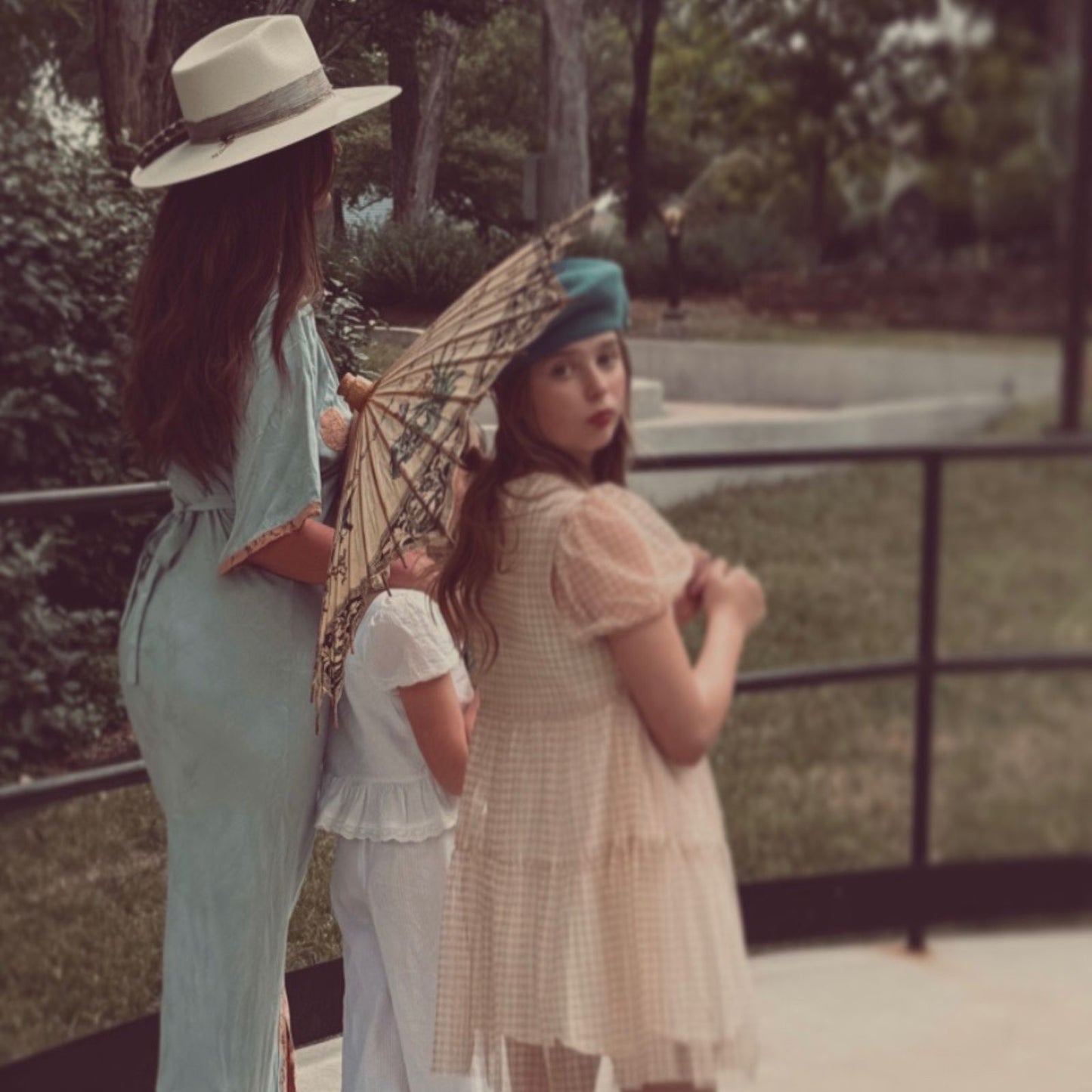 "1784" Hat – Woven Shantung with Vintage Chain and Tiger's Eye Accent