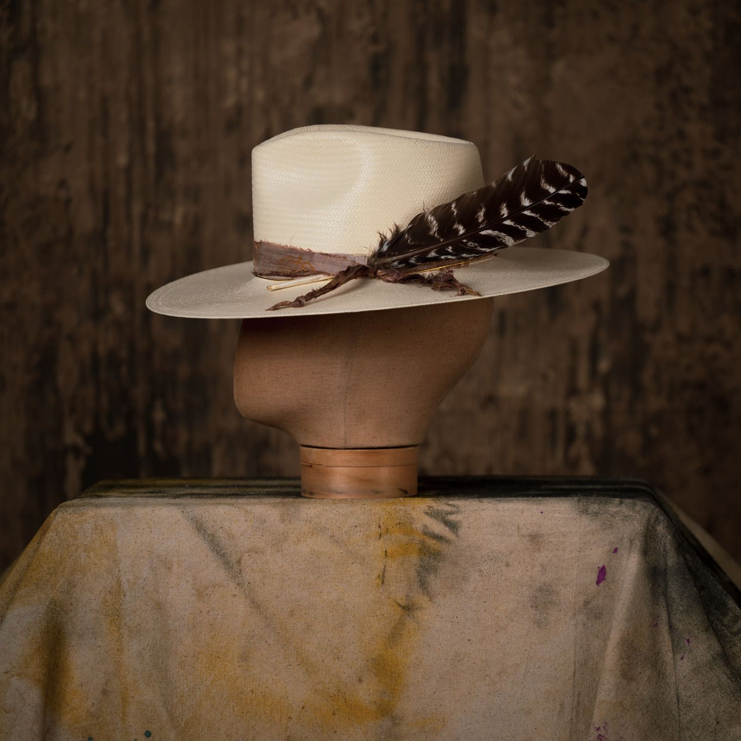 "1784" Hat – Woven Shantung with Vintage Chain and Tiger's Eye Accent
