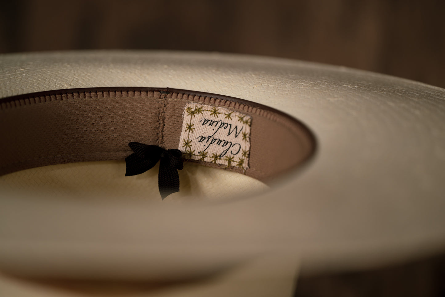 "1784" Hat – Woven Shantung with Vintage Chain and Tiger's Eye Accent