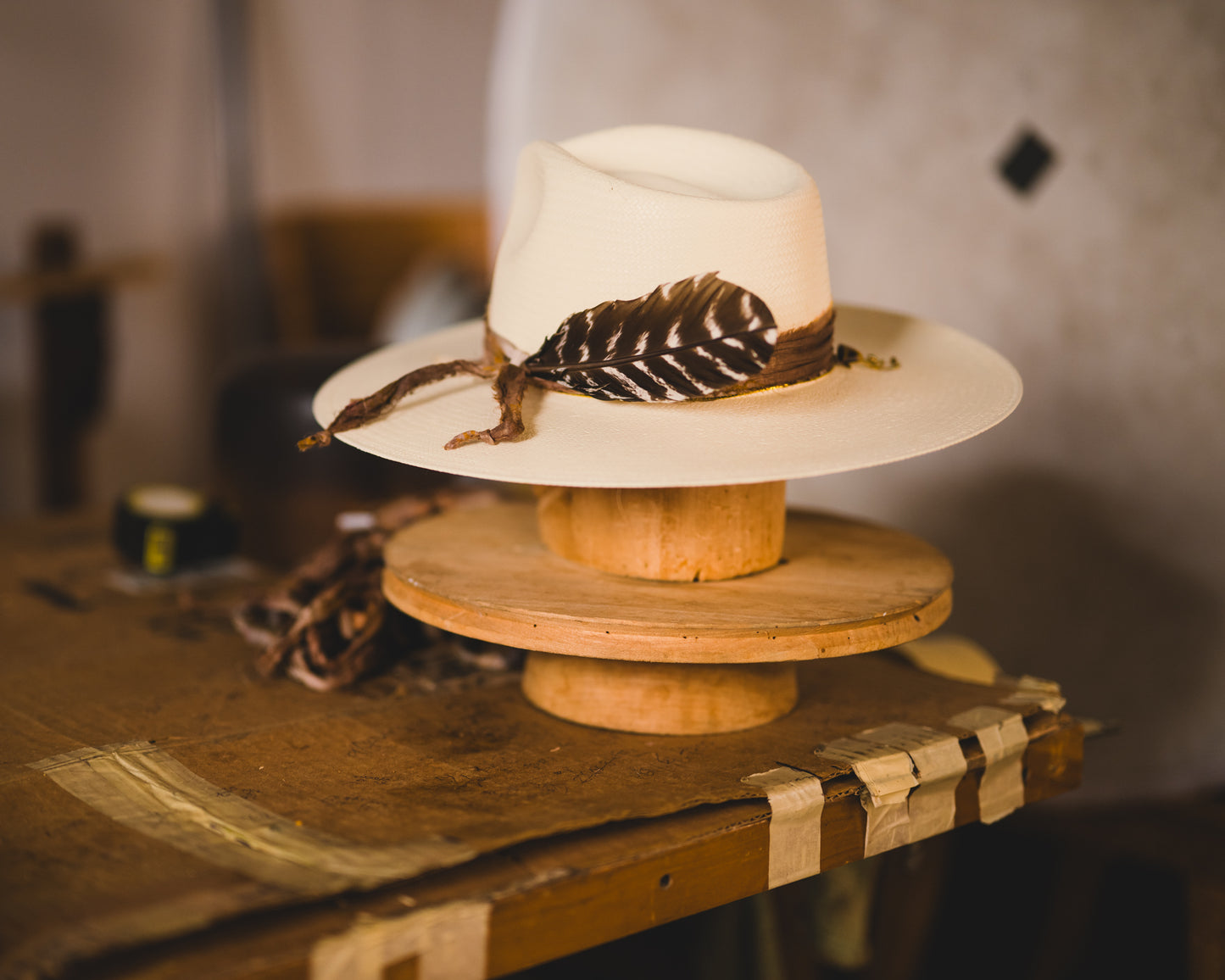 "1784" Hat – Woven Shantung with Vintage Chain and Tiger's Eye Accent