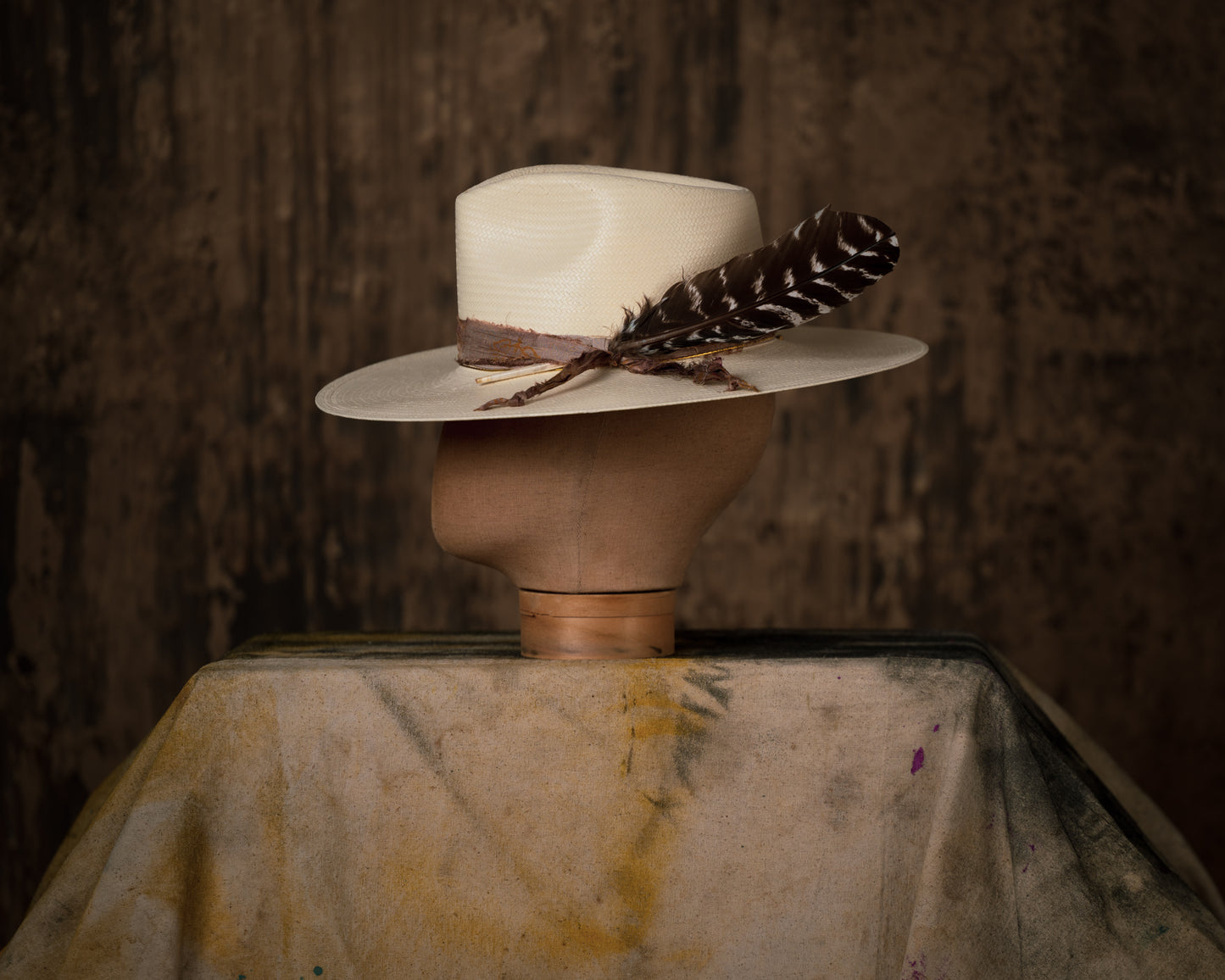 "1784" Hat – Woven Shantung with Vintage Chain and Tiger's Eye Accent
